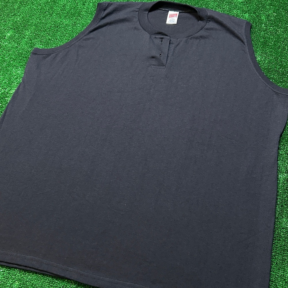 Y2K Soffe Henley Tank Top Adult 2XL Black Trevira Cotton Blend Sleeveless - Picture 7 of 7